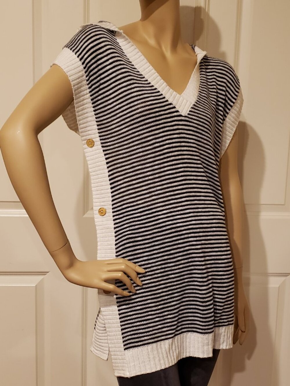 Cynthia Rowley Sweater Hoodie SZ M White Navy Blue
